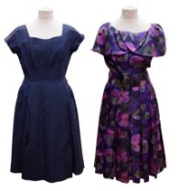 A Gigi Young New York style silk frock, size 10, c.1956/7, the colour of poppies on a purple