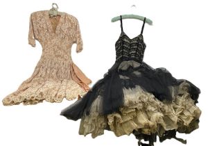 A small collection of ball gowns to include a black tulle and lace late 1940s/early 1950s, the