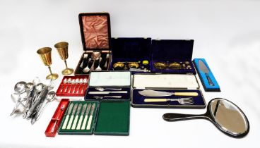A collection of mixed silver plated and steel/metal items to include; a cased Sheffield silver