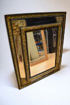 19th Century Victorian parlour wall hanging mirror frame within a frame, bevelled glass and black