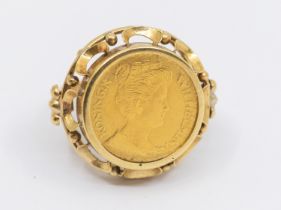 A Netherlands 5 Gulden mounted coin ring, dated 1912, set within a fancy 14ct gold ring mount,