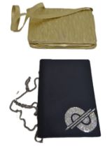 A collection of unusual bags to include a metallic cream heart shaped bag with cream and grey