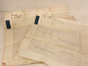 A set of indentures dated from1863 for a mortgage on a property, discoloured and marked in places.