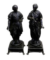 A pair of 20th century cast metal figures depicting William Shakespeare and Lord Byron, of classical