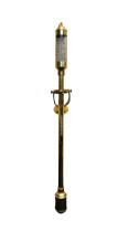 Brass ship's stick barometer which has a cardanic gimbal suspension and adjustable indicator,