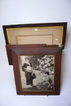 Japanese silk within an early 20th Century wooden fire screen along with a collection of early