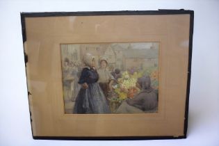 William Forbes Ashburner (1875-1951) watercolour, flower sellers, signed lower left, framed and