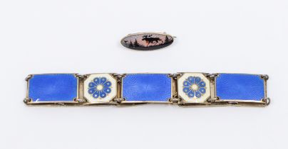 David Anderson- a Norwegian enamel and silver gilt bracelet, comprising square panels with blue