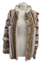 Cardigan by Creation Aguska Paris, in pink/mauve/lilac and white with white gold bands, edges are