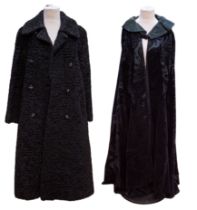 A black faux Astrakhan (beauty without cruelty) A-line coat, size 10, fully lined, 2 hidden