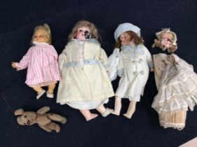 A collection of early 20th Century bisque head dolls along with mid 20th Century dolls, AF.