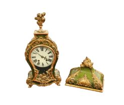 A 19th Century wood and gesso gilt bracket/mantel clock, 8 day, Roman and Arabic numerals, white