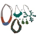 A large collection of necklaces in various colours, styles and materials, from 1970 upwards.