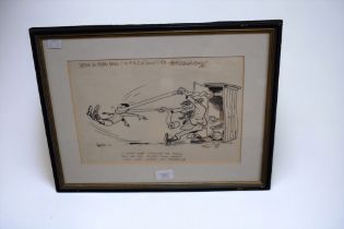 ---PROCEEDS TO SUE RYDER CHARITY--- A framed and glazed cartoon of Pelham Books, 1970 by Bob