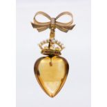 A citrine 9ct gold heart & crown pendant, comprising a heart shaped citrine approx 28 x 25mm,