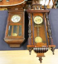 A 20th century wall clock, mahogany cased, probably Continental, no makers name, with pendelum and