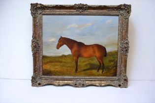 In the manner of Richard S Moseley (British, fl 1862-1893) oil on canvas of a chestnut horse, signed