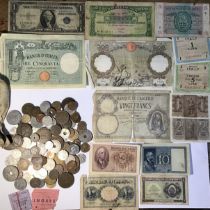 Collection of British and World Coins with WW2 Middle East, North Africa & Italian Banknotes with