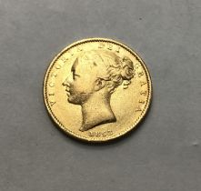 Victorian 1853 Young Head Shield Back Sovereign.