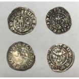 Collection of Four Edward I Silver Pennies of different Mints, Bury St. Edmunds, Durham,