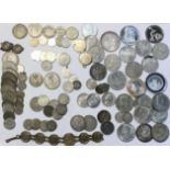 Collection of Wold Silver Coins, including US 1964 half dollars and 65-69 half dollars with other