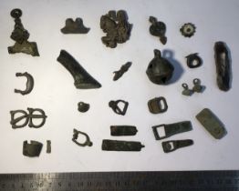 Collection of Medieval and Post Medieval metal detector found items. Including a Stone Age flint