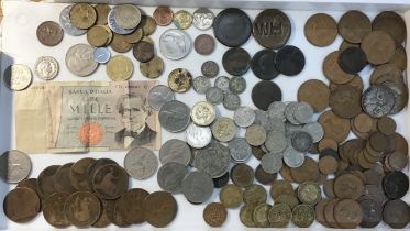 Collection of British and world Coins including pre 47 Silver, Victorian Pennies, Italian