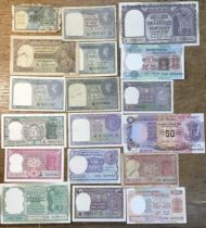 Collection of Indian Banknotes including George V and George VI with Indian Government Banknotes.