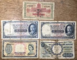 Rare Straits Settlement Banknotes with Malaya & British Borneo Banknotes,