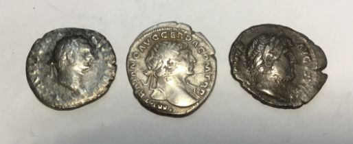 Three Roman Silver Denarius to Domitian (with Scarce Romulus & Remus reverse), Trajan and Hadrian