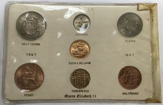 Scarce 1967 Brilliant Uncirculated set Full Sovereign - Halfpenny (7 Coins) in Original Presentation