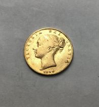 Victorian 1842 Young Head Shield Back Sovereign.