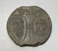 A complete lead Medieval Papal Bulla of Gregorius X, 1272-1276,The obverse depicts the busts of St