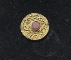 Saxon/Merovingian Silver Gold clad pendant, set with garnet,  Approximately 18mm diameter and 0.63g.
