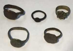 Collection of Five Medieval & Post Medieval Bronze/Copper Alloy Rings, two look to be for