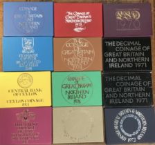 Collection of British Proof Year sets with World Proof sets, including 1970, 2 x 1971, 1972, 1973,