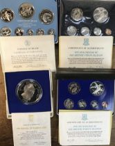 Silver and part silver Proof Year Sets from Belize 1976 full Sterling Silver Set, British Virgin