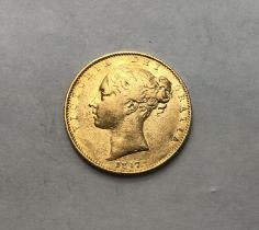 Victorian 1847 Young Head Shield Back Sovereign.
