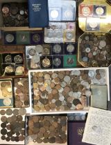 Large collection of British and World Coins, includes older copper coins, gaming tokens, George V