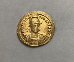 Late Roman Gold Solidus of Theodosius II 441-450AD, Constantinople Mint. Approximately 20mm