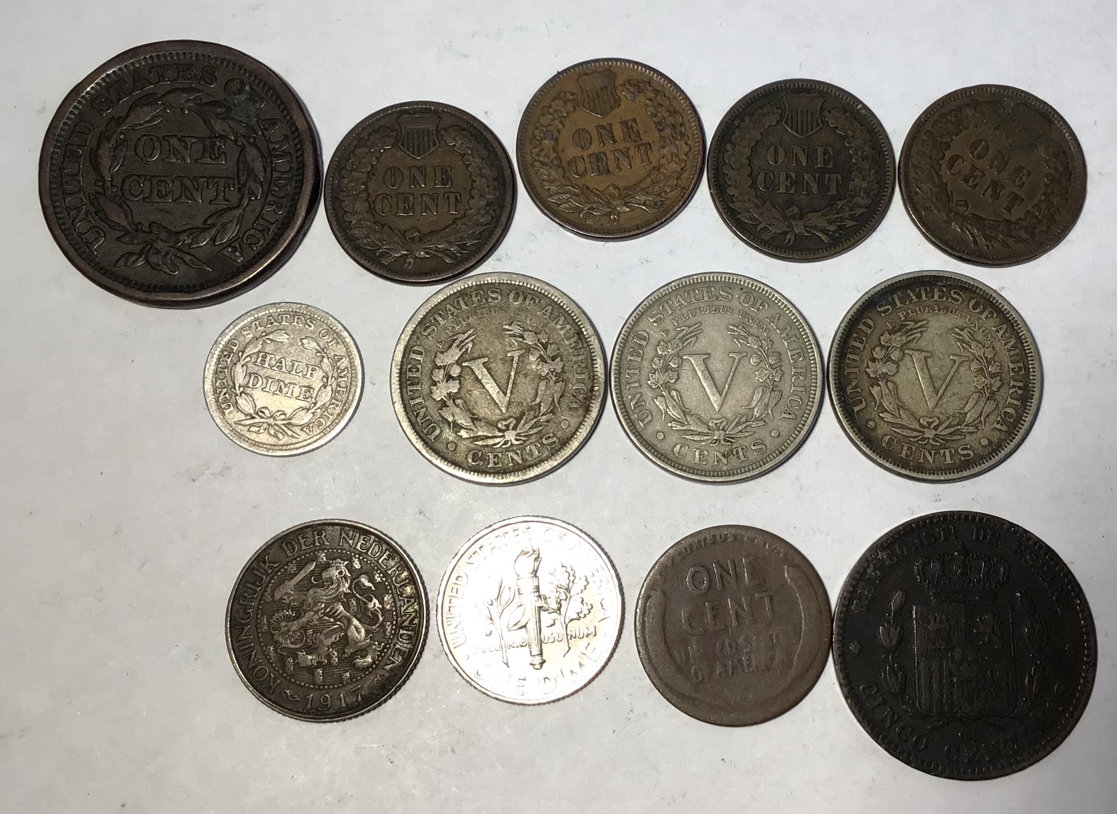 Collection of American Coins including 1855 Silver Half Dime (5 cent), 1854 large Cent, 1893, - Image 2 of 2