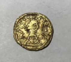 Unofficial Gold Solidus of Childebert III, imitation type. 21mm, 3.82g. Coin has been mounted at