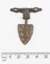 Medieval Heraldic Mount.  Circa, 13th - 14th century AD. Copper-alloy. H23.9mm. W17.31mm. 10.12g (