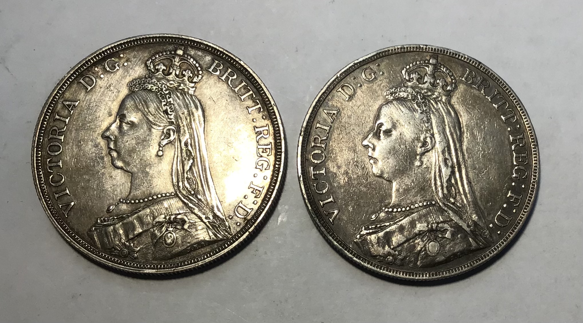 Victorian Jubilee Bust Crowns of 1887 & 1889.