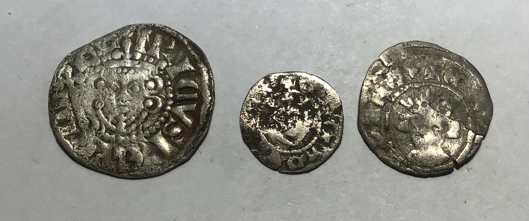 Three Hammered Silver British Medieval Coins, including Henry III long cross Penny, Edward I