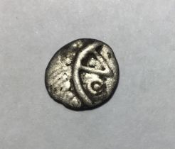 Early Anglo-Saxon Silver Sceat, Series Z, type 53, Obv Degenerate porcupine head, Rev Stepped