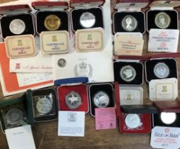 Collection of Silver Proof Crowns from theIsle of Man minted by the Pobjoy Mint all In Original