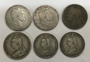 Small collection of British Crowns and Double Florin, George III to Victoria (6)