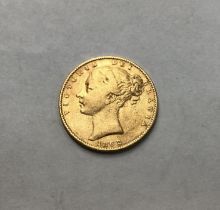 Victorian 1862 Young Head Shield Back Sovereign.