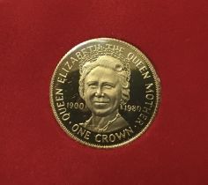 Isle of Man 1980 9ct Gold Crown, Commemorating the 80th Birthday of the Queen Mother, sealed in